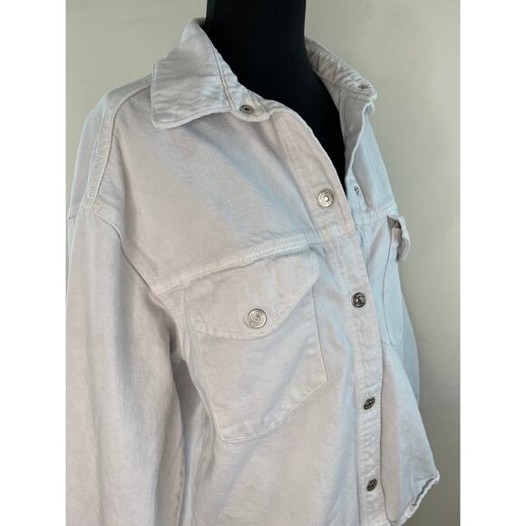 ZARA Women's Off White Denim Button Classic Trucker Jacket Long Sleeve S Small - Picture 4 of 7